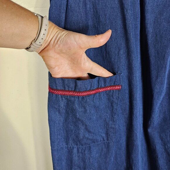 Go Softly Patio Dress XL Blue Owl Embroidered Short Sleeve Pockets Cottagecore - Picture 9 of 9